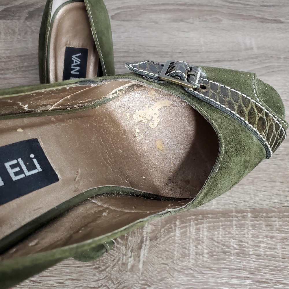VAN ELI • Polly Green Suede Peep Toe Pumps Heels Sz 9 - Picture 8 of 10
